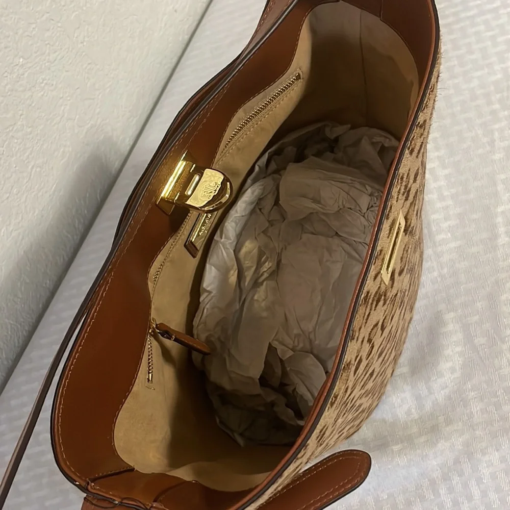 Lauren Ralph Lauren Calf Hair Medium Harlow Bucket Bag - Picture 6 of 8